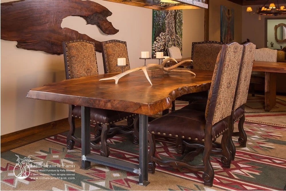 Rustic wood and metal dining table