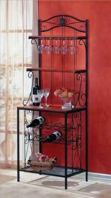 Wrought iron bakers rack with wine rack