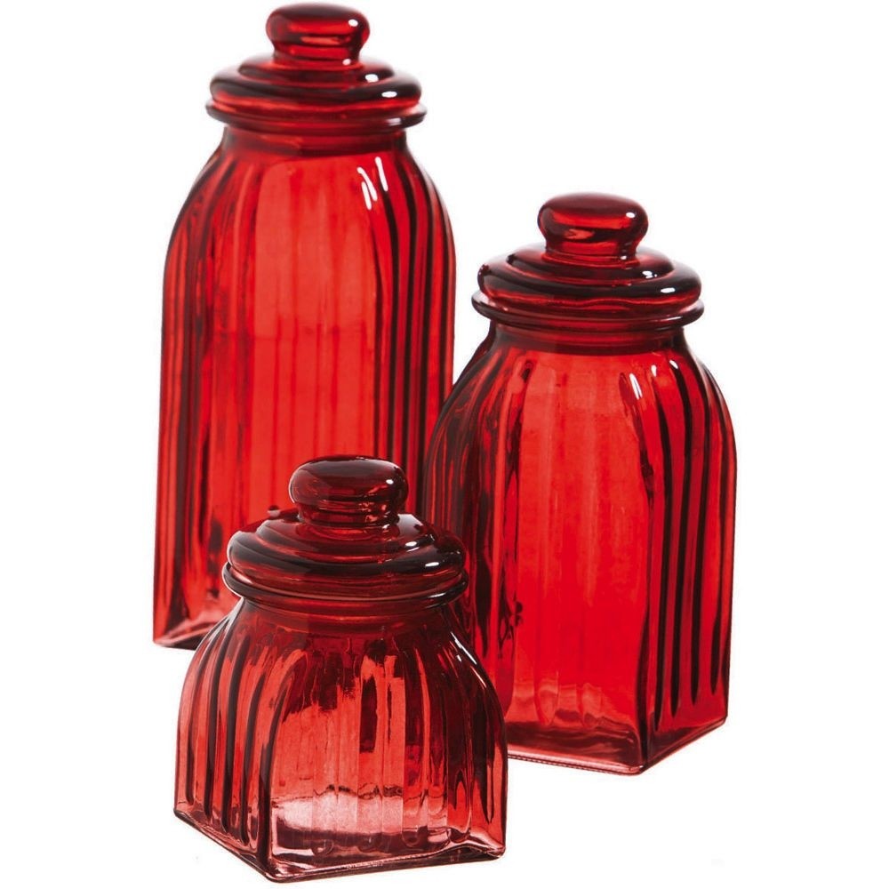Details about new 3pc ruby red glass jar canisters kitchen