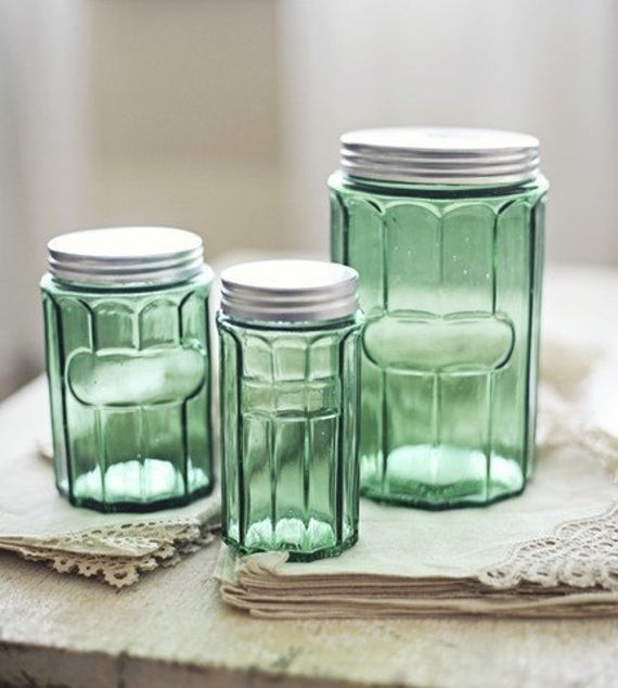 Green glass canisters