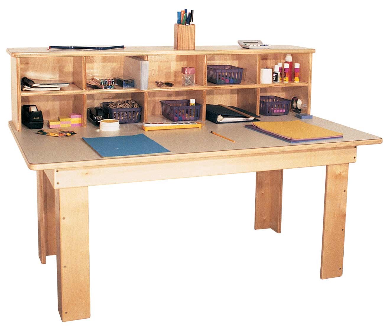 Kindergarten school age writing center table with laminate top storage