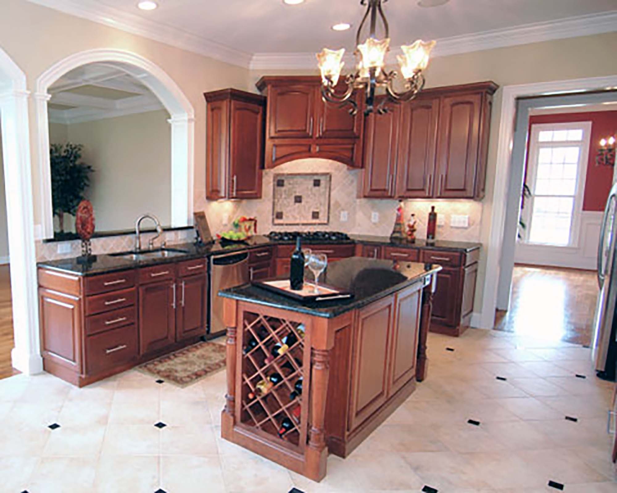 kitchen island with seating and wine rack