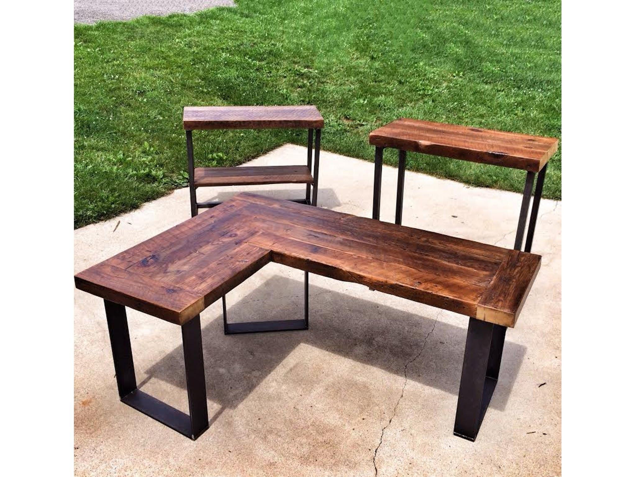Reclaimed wood l shaped desk 2