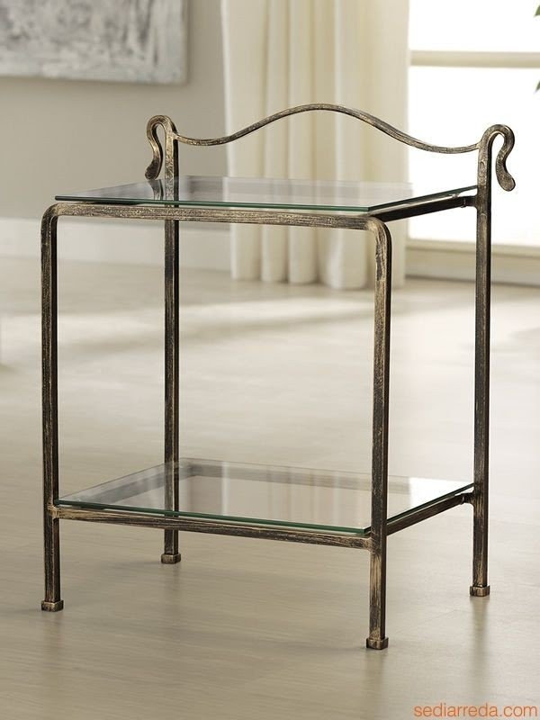 Wrought Iron Bedside Table Foter   Wrought Iron Bedside Table With Glass Tops In Several Colours 