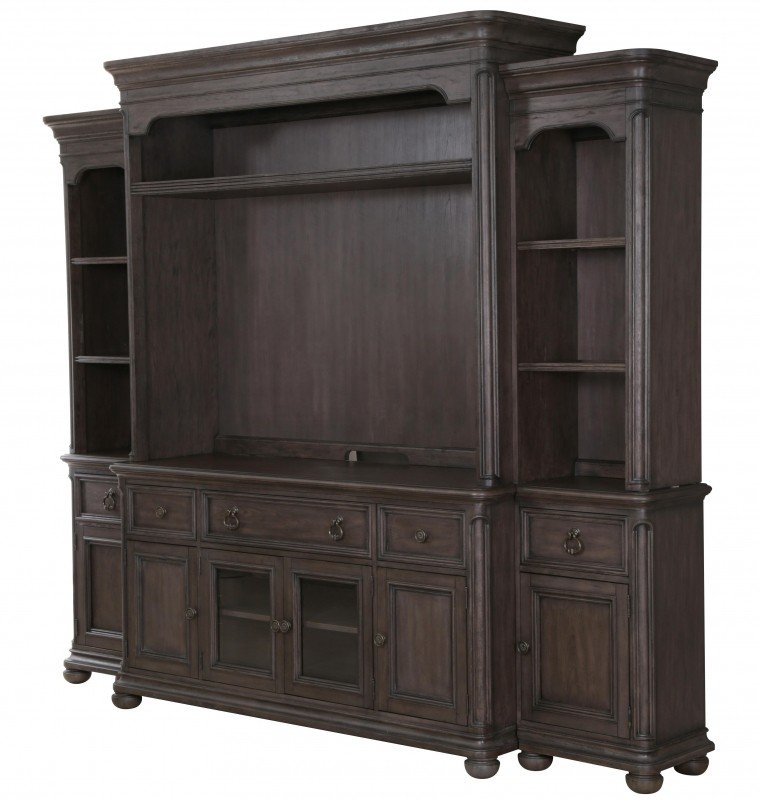 Broughton hall traditional entertainment wall unit with touch lighting 1