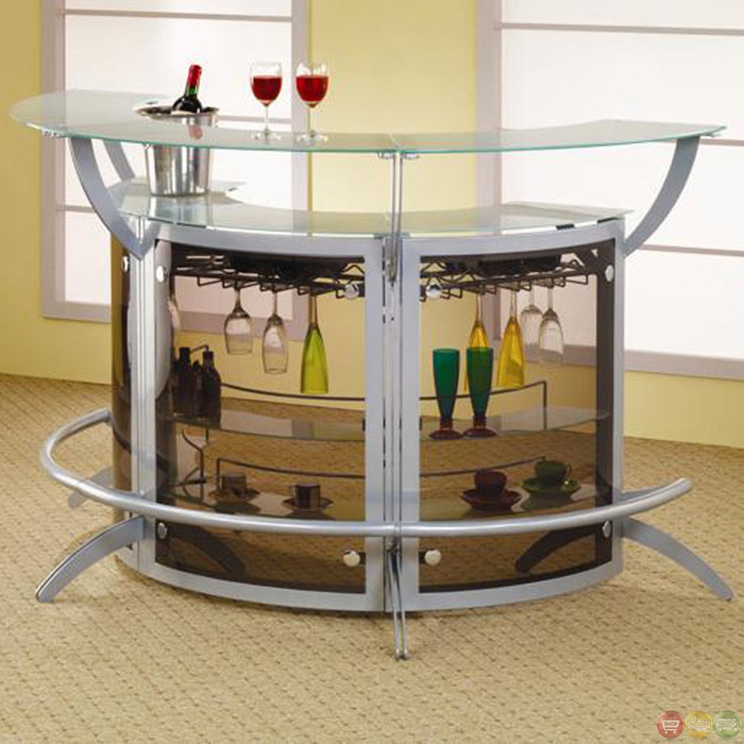 Contemporary silver metal glass home entertainment bar unit coaster 100135