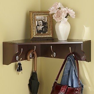 Corner shelf with hooks