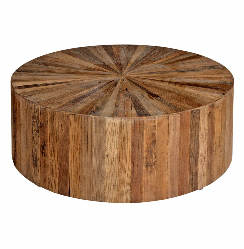 Cyrano reclaimed wood round drum modern eco coffee table 1