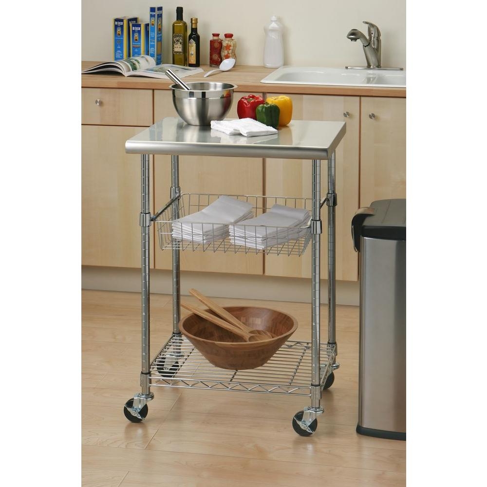 Kitchen Island Cart Storage Small Table On Wheels Utility Modern Portable Steel