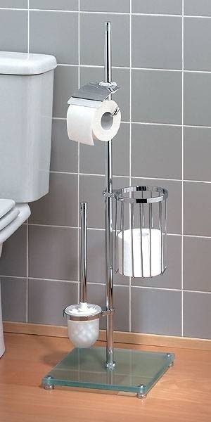 Free standing toilet paper holder with storage