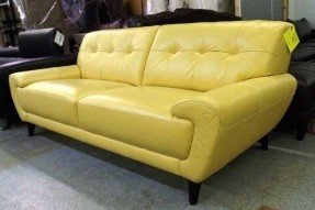Lemon yellow italian leather sofa and matching ottoman