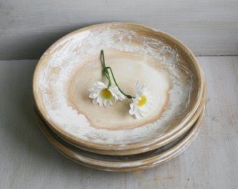 Rustic white side plates handmade s et of four stoneware