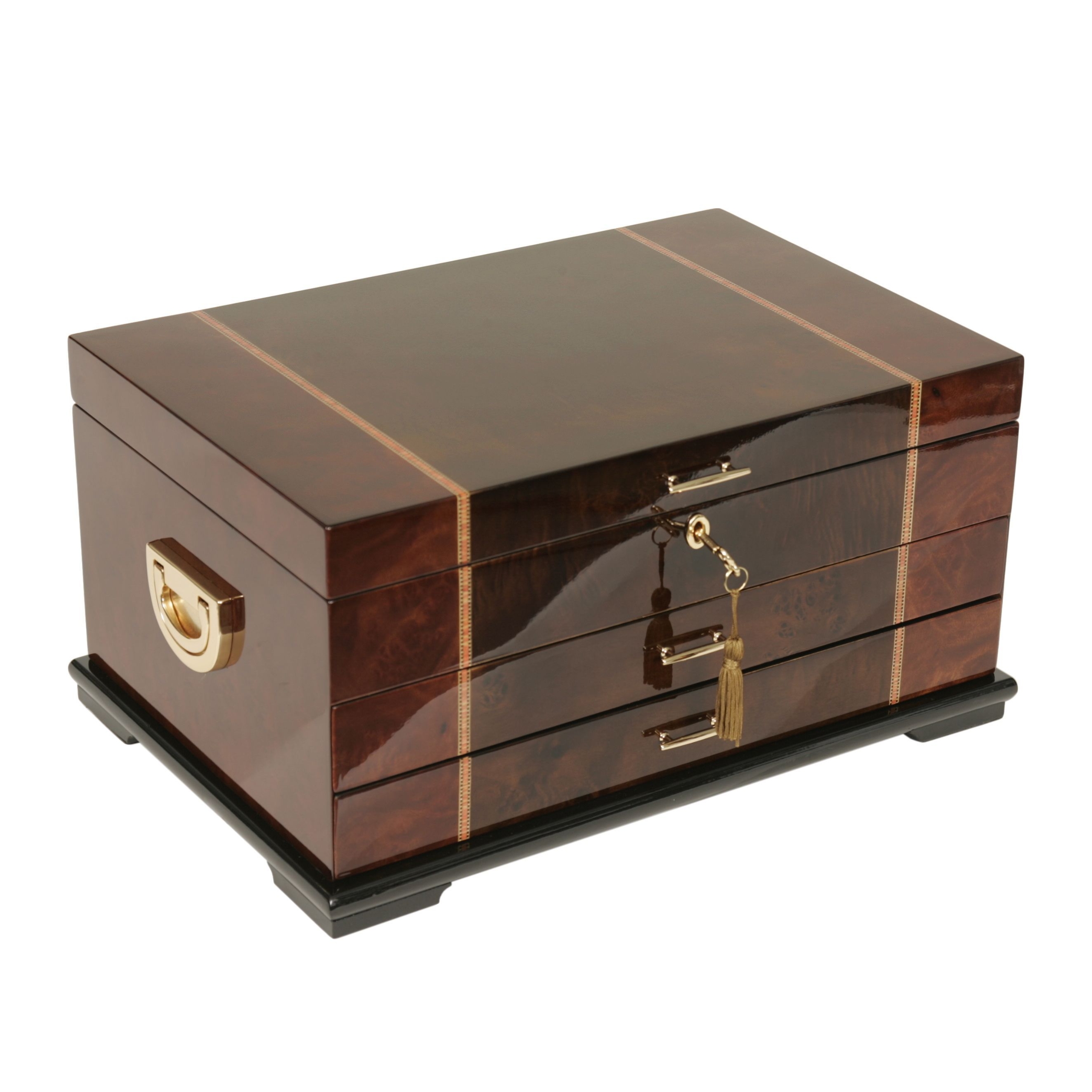 Wood jewelry box chest with dark walnut inlay popular jewelry