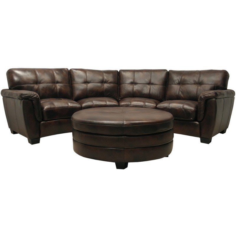 Beck chocolate brown italian leather curved sectional sofa and ottoman