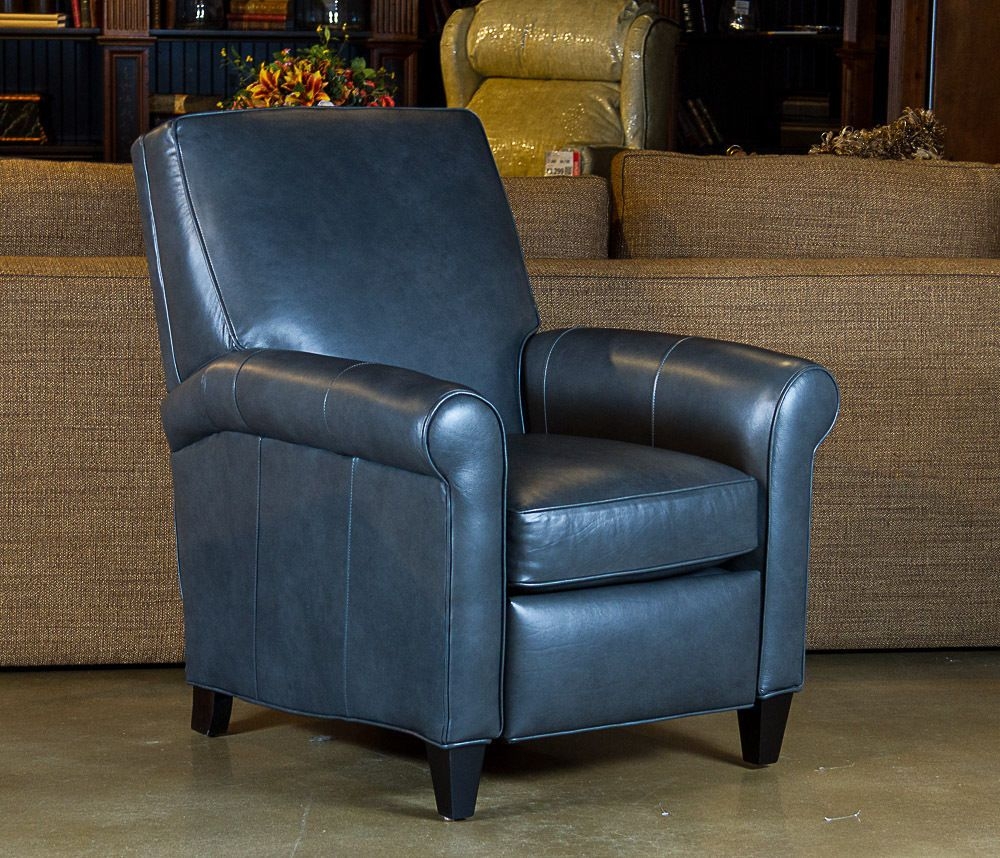 Bradington Young Dark Blue Leather Recliner With Rolled Arms