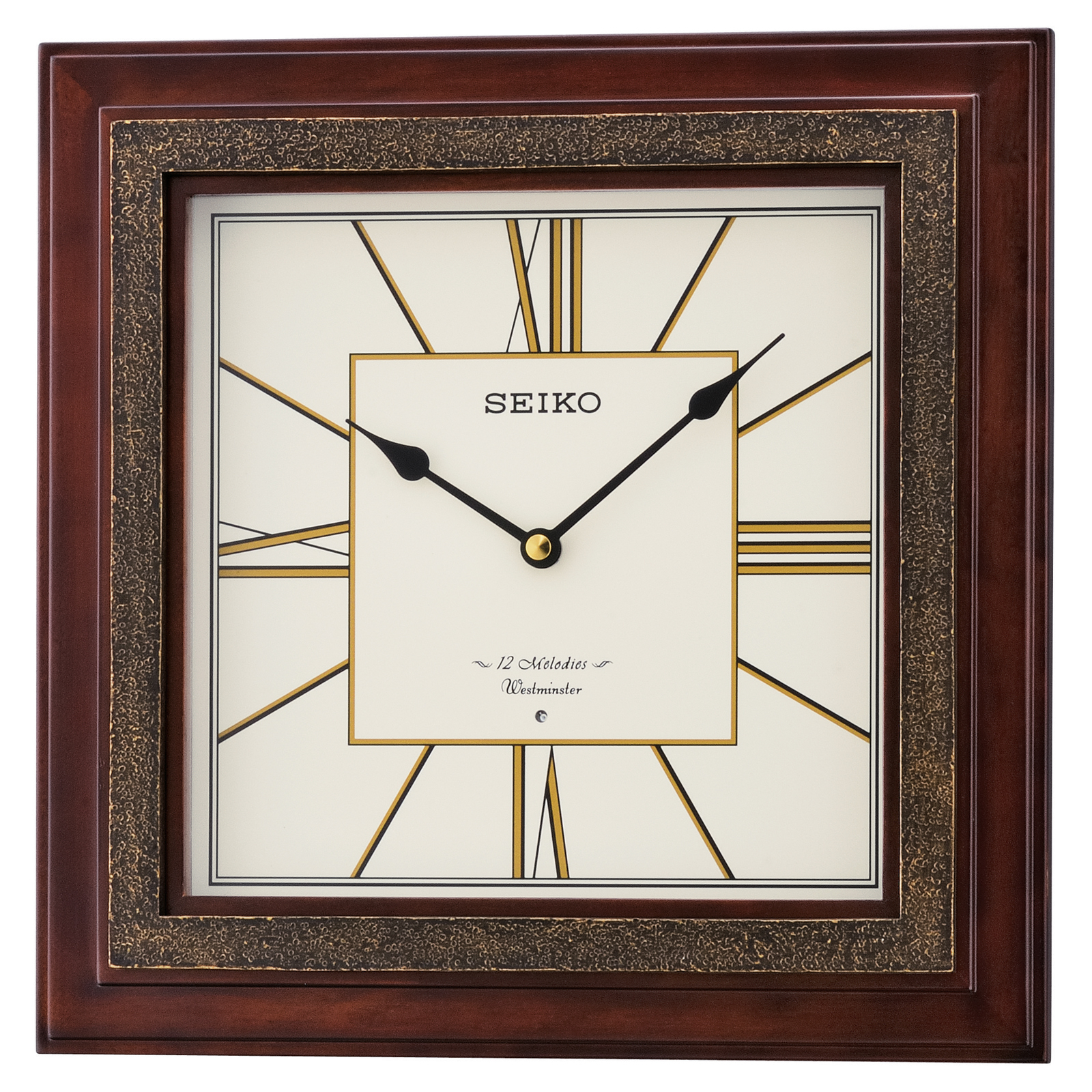 QXC111SLH SEIKO Silver Case Pendulum Analog Quartz Wall Clock on Black Wood