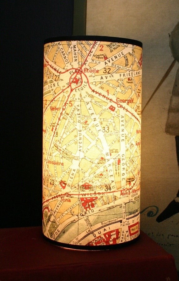 Vintage paris france map table lamp
