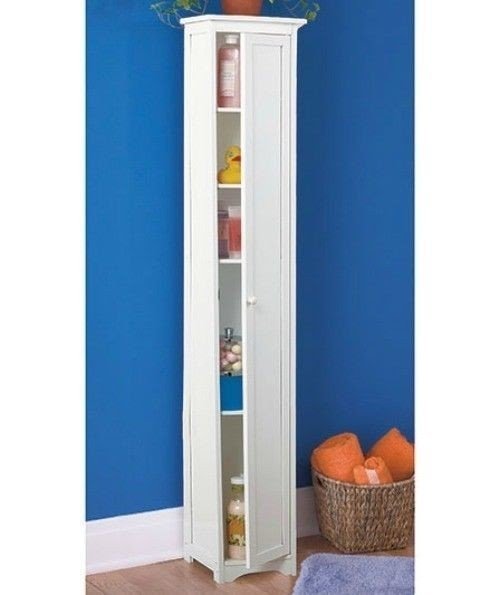 Wooden cabinet slim white storage bathroom kitchen pantry organizer