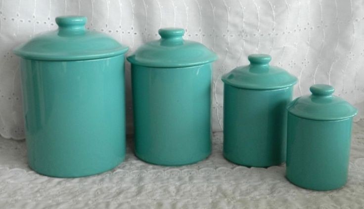 8 Piece Set Of Vintage Mervyns Japan Seafoam Green Teal Canister Set Ceramic