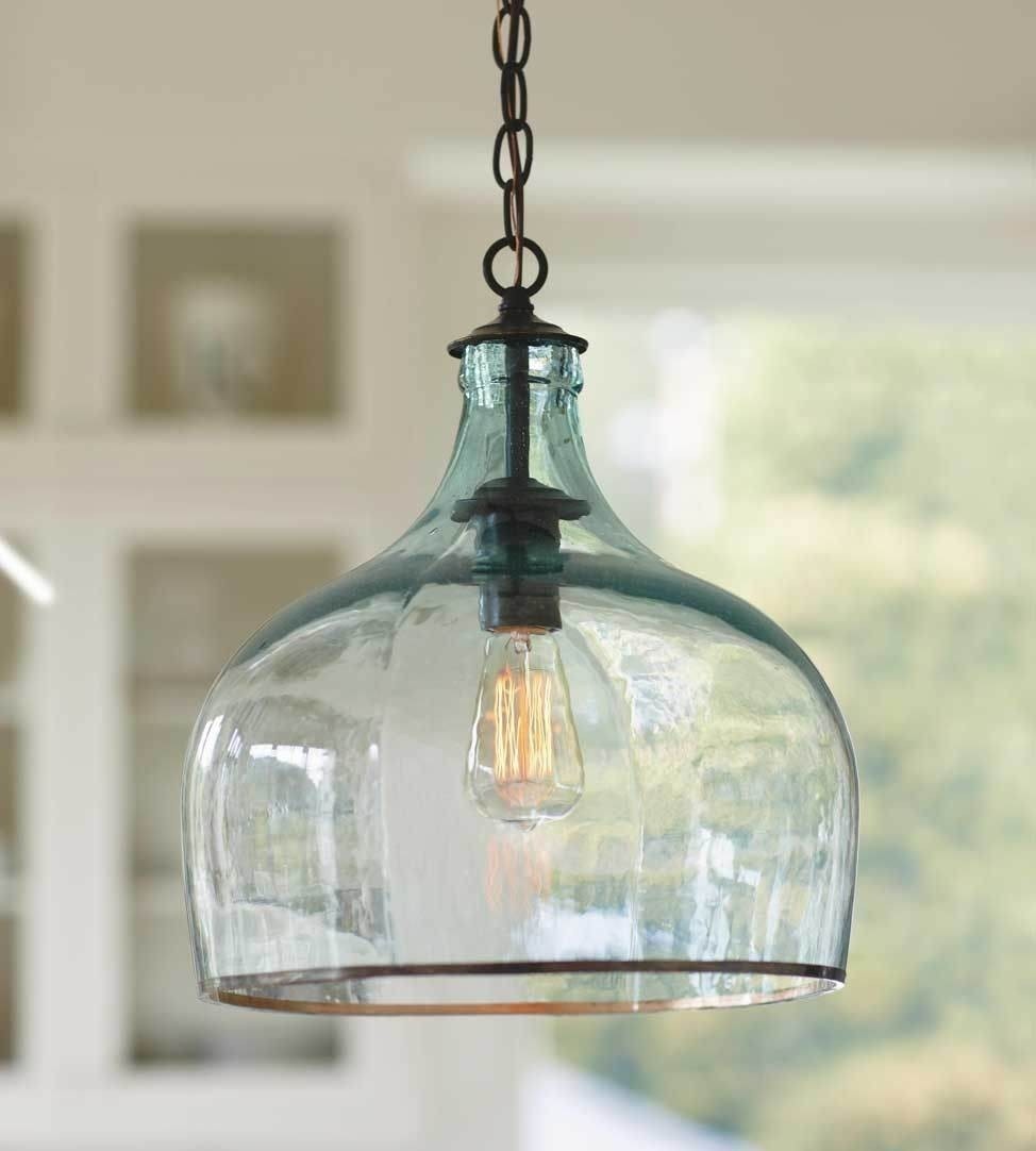 Aqua blue glass pendant on sale light