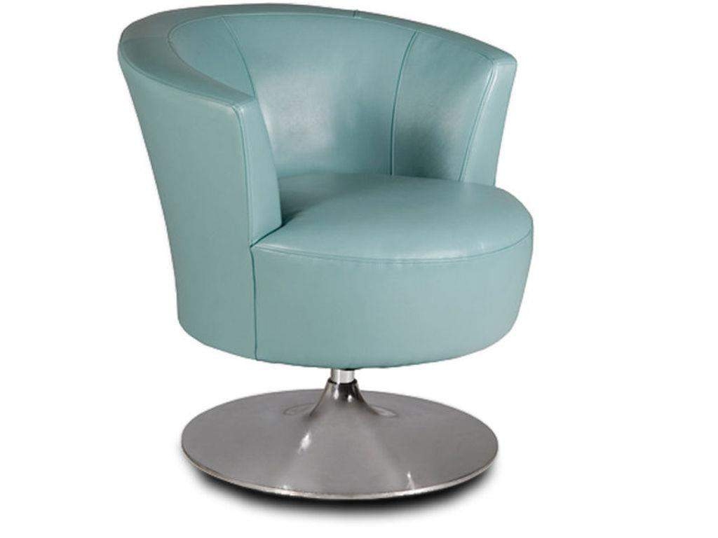 Barrel upholstered accent chair with modern swivel silver metal base