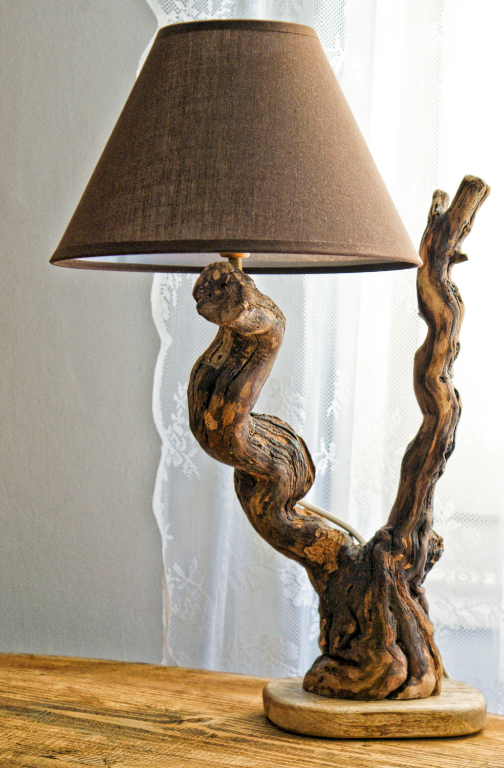 Driftwood Lamp with a Cream Shade