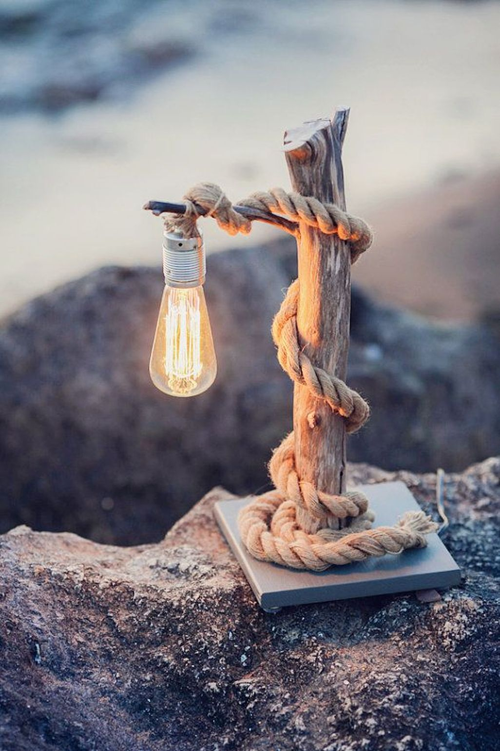 Driftwood lamp with rope home decor bulb