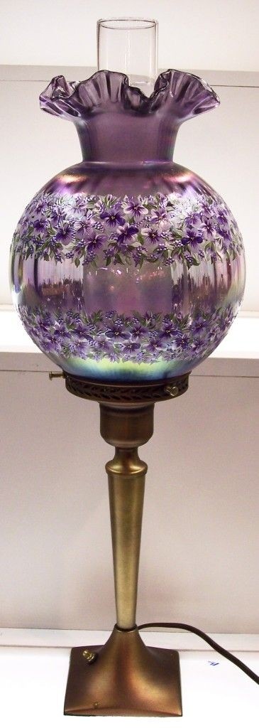 Fenton Lamp 24 5 Pillar Orchid Carnival Violet Garden Ooak Free Usa Ship