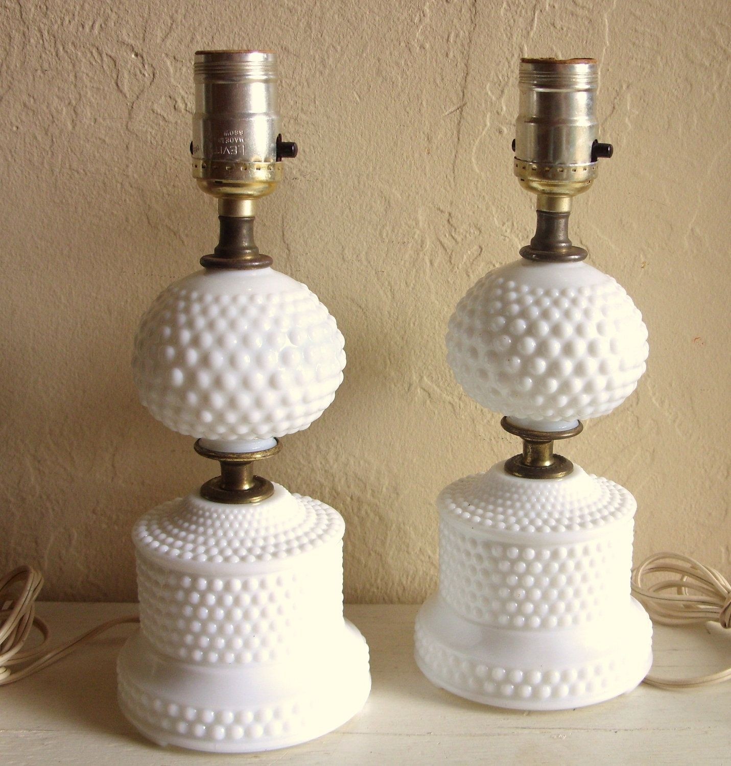 Matching pair vintage milk glass lamps