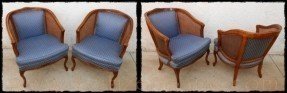 Mid Century Cane And Upholstered Barrel Chairs Center Panel Can Be ?s=pi