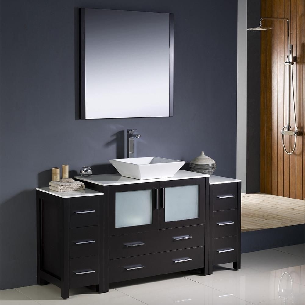 Modern bathroom vanity set with 2 side cabinets and vessel