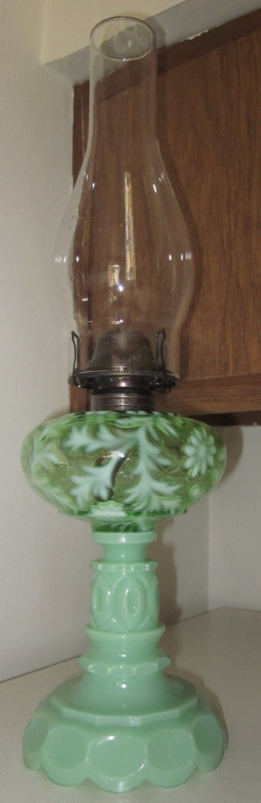 Mosser glass jade jadeite green milk glass daisy fern tall