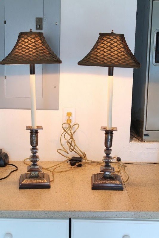 Pair Of Frederick Cooper Metal W Wood Base Buffet Lamps 28 1 2 Tall With Shades