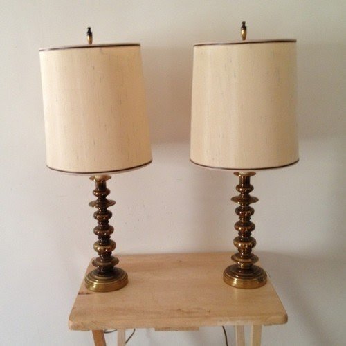 Pair of vintage stiffel lamps brass table lamps with shades