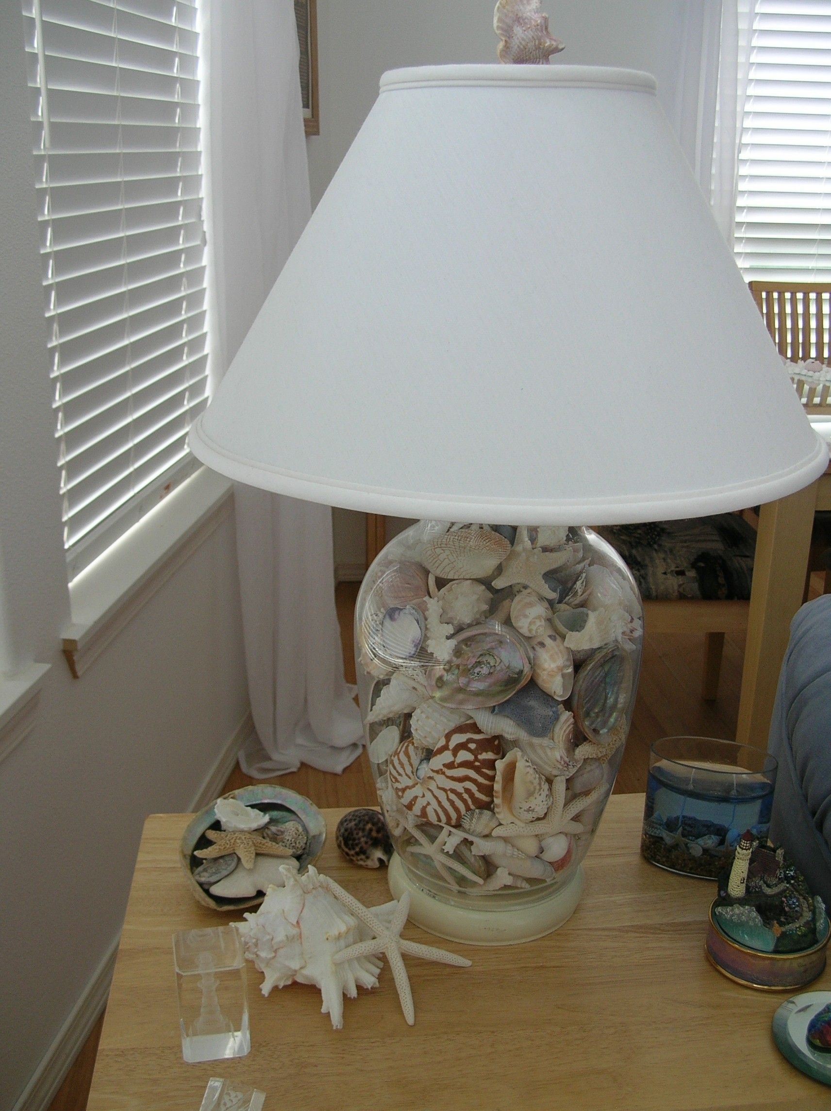 seashell filled floor lamp