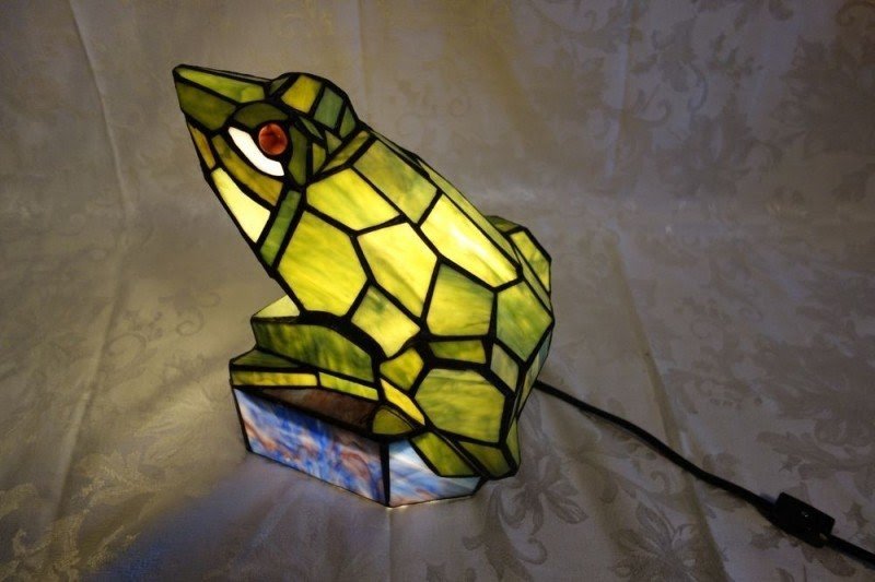 Cast Iron Frog Table Lamp With Leaded Glass Shade Nightstand Light Large & Heavy