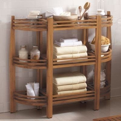 Frontgate Resort Teak and Stainless Corner Caddy Shelving Unit