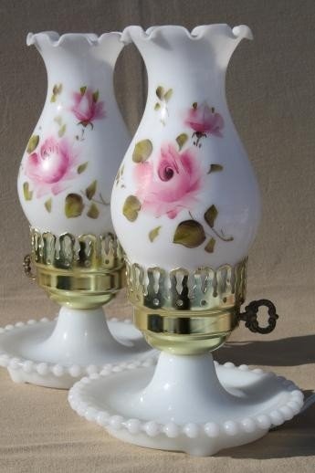 milk glass lamp with roses