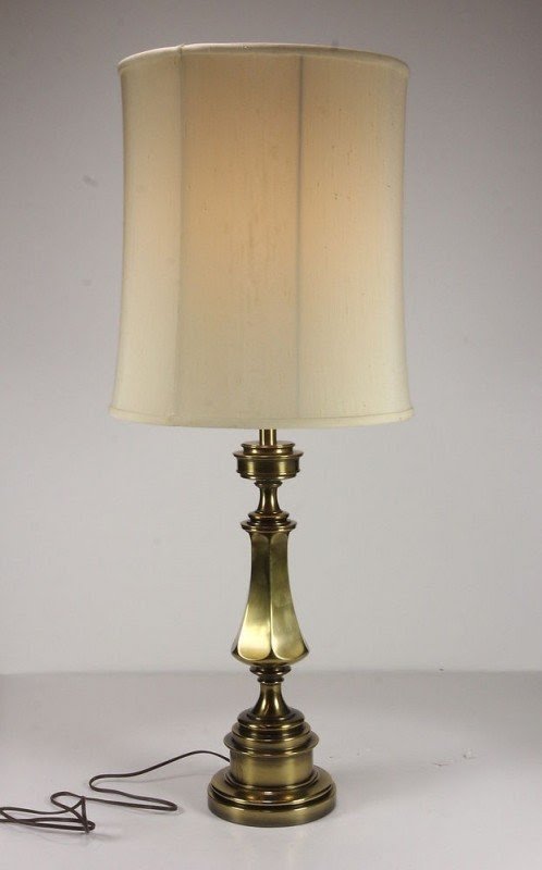 Vintage Stiffel Co Electric Table Lamp Solid Brass Mid Century Original Shade