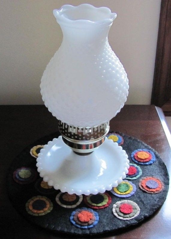 Vintage white milk glass hobnail lamp