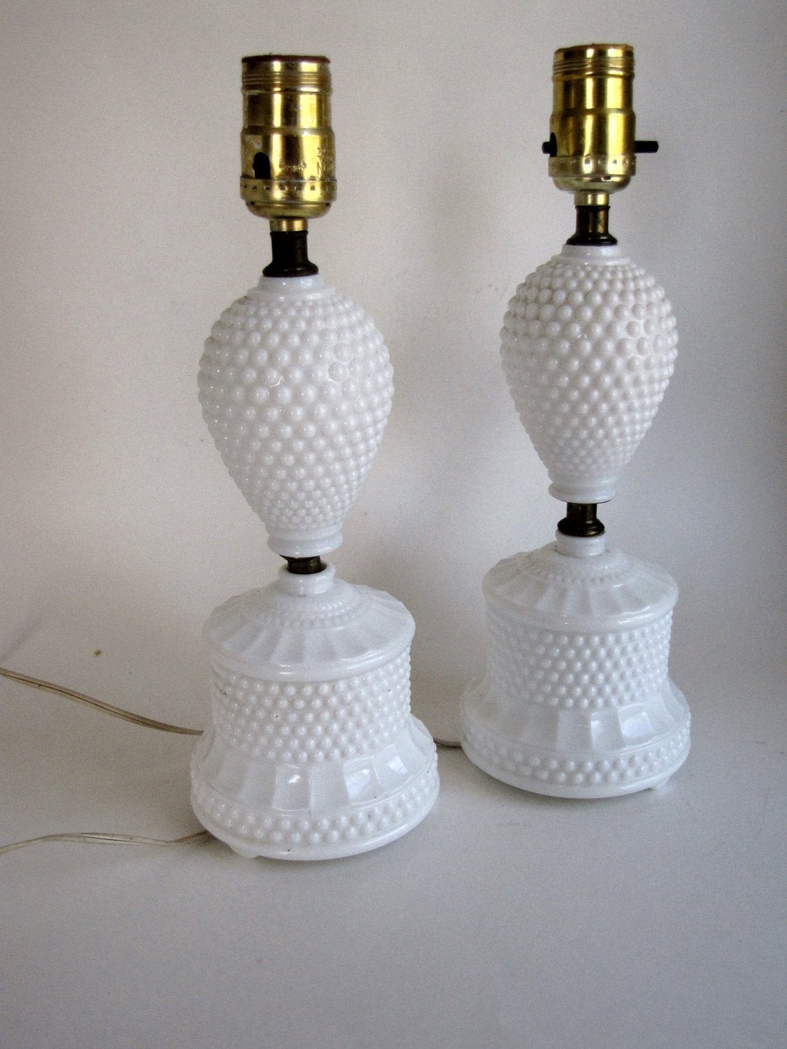 Vintage white milk glass hobnail lamps by heartlandvintageshop