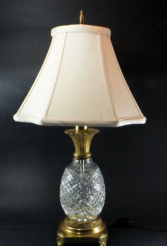 Waterford crystal hospitality pineapple lamp with brass trim shade