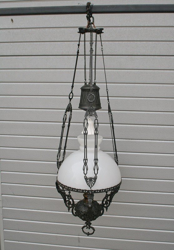 Antique art nouveau era kosmos brenner hanging oil lamp