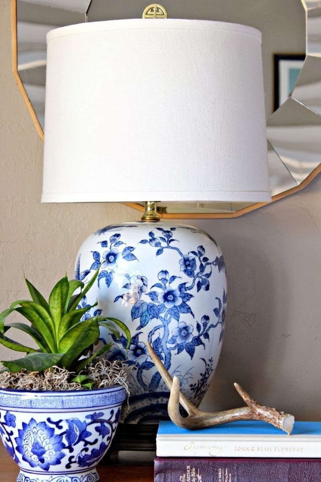 blue and white bedside lamps