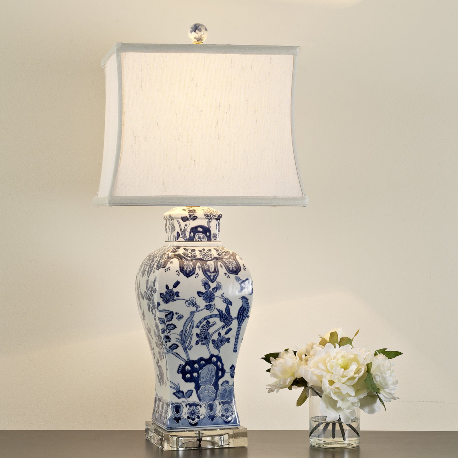 blue and white bedside lamps