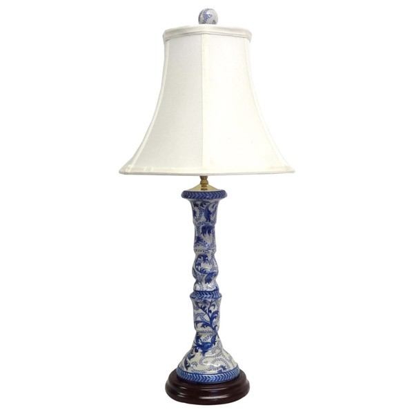 Blue white fern porcelain 1 light candlestick lamp 1