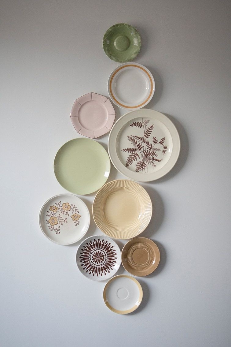 Decorative vintage wall plates pastel