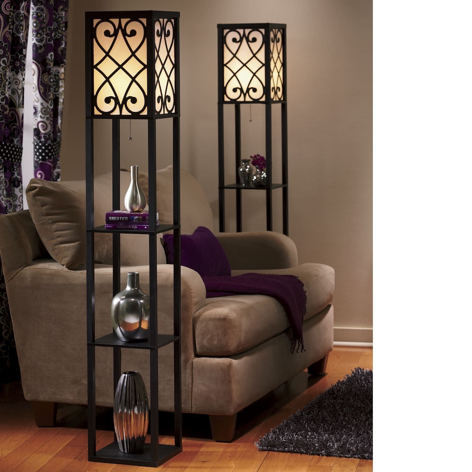 tall floor lamp with shelves