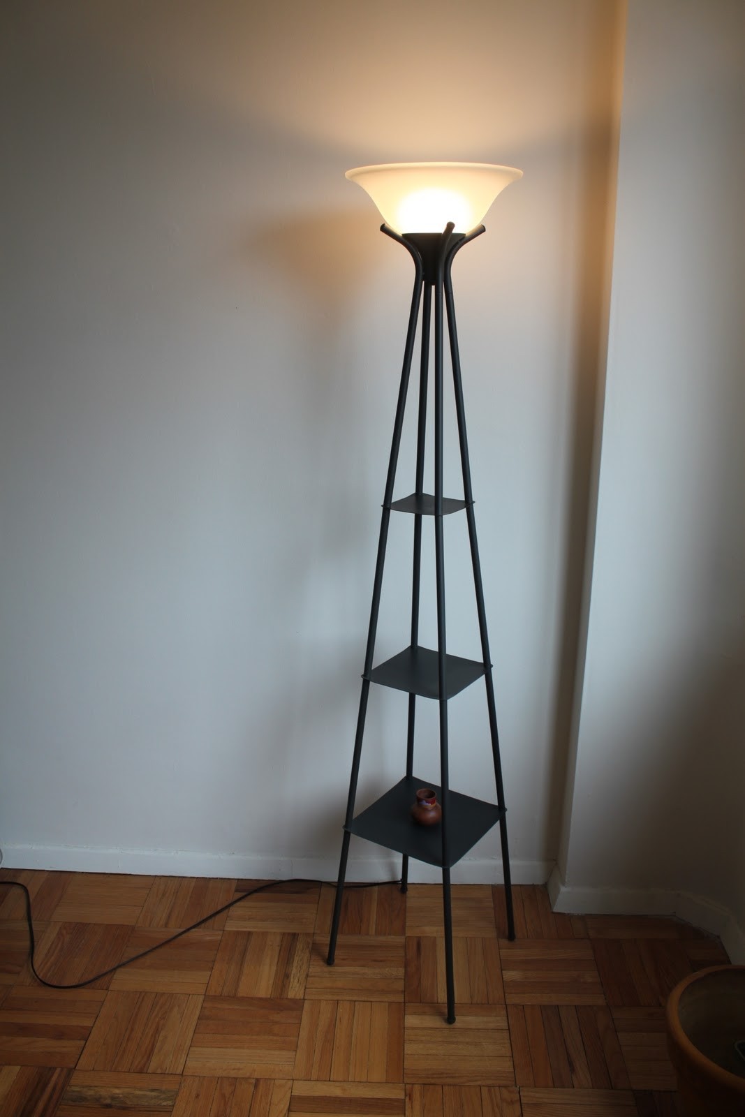 LED Etagere 3-Shelf Floor Lamp With Charcoal Finish Alabaster Base And