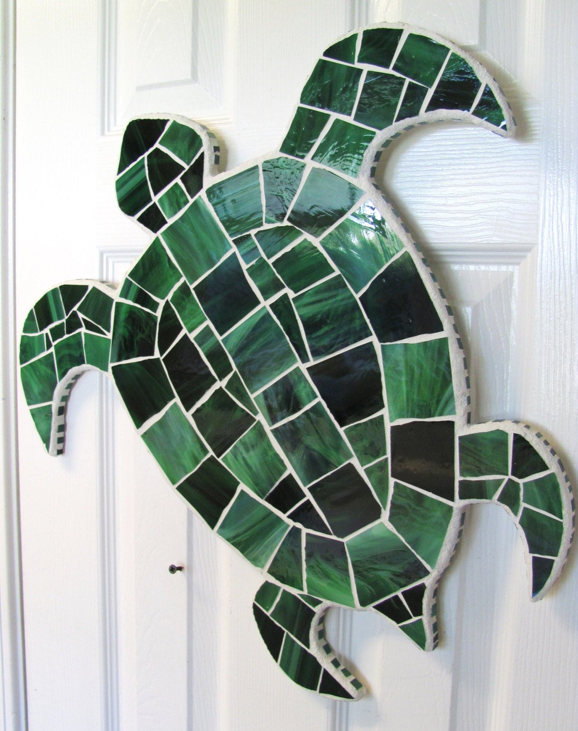 Stained glass mosaic sea turtle shape